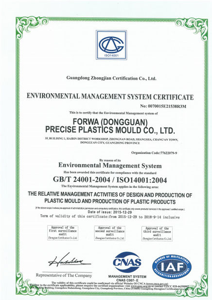 Κίνα FORWA PRECISE PLASTIC MOULD CO.,LTD. Πιστοποιήσεις